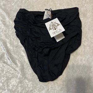 BECCA Black High-Waist Ruched Swim Bottoms